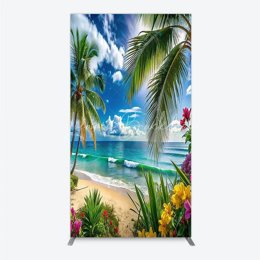Lofaris Vibrant Tropical Beach with Palm Trees and Ocean Waves Rectangle Arch Backdrop Summer Vacation Party Decor