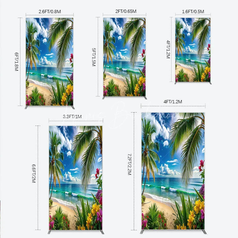 Lofaris Vibrant Tropical Beach with Palm Trees and Ocean Waves Rectangle Arch Backdrop Summer Vacation Party Decor