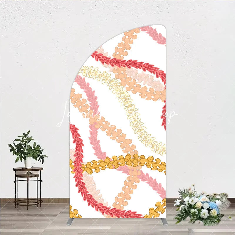 Lofaris Vibrant Tropical Floral Lei Pattern Half Moon Arch Backdrop Hawaiian Luau Party Decor