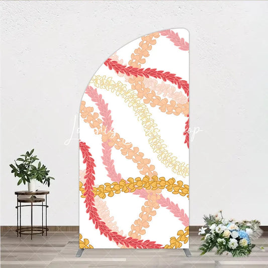 Lofaris Vibrant Tropical Floral Lei Pattern Half Moon Arch Backdrop Hawaiian Luau Party Decor