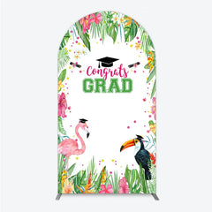 Lofaris Vibrant Tropical Graduation Arch Backdrop with Flamingo Toucan and Congrats GRAD Text for Festive Party Decor