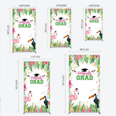 Lofaris Vibrant Tropical Graduation Rectangle Backdrop with Flamingo Toucan and Congrats GRAD Text for Festive Party Decor