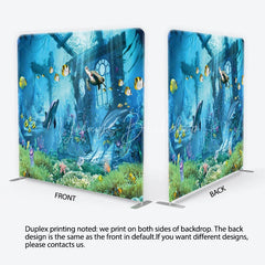 Lofaris Vibrant Underwater World Square Double-Sided Backdrop with Dolphins and Sea Turtle Ocean Theme Party Decor