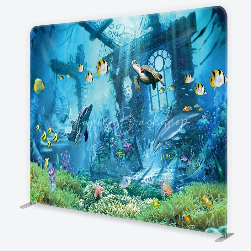 Lofaris Vibrant Underwater World Square Double-Sided Backdrop with Dolphins and Sea Turtle Ocean Theme Party Decor
