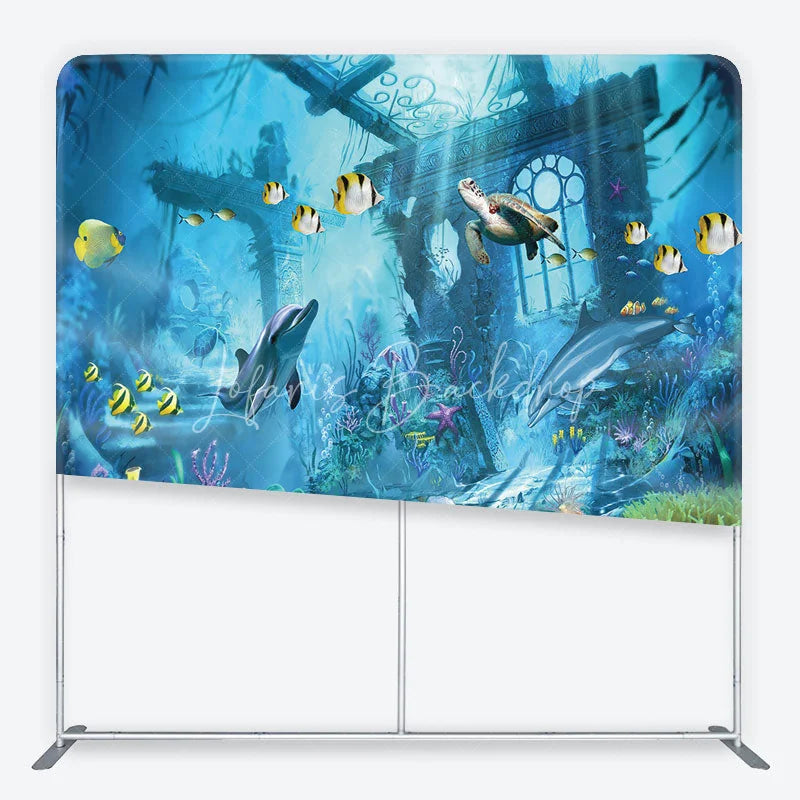 Lofaris Vibrant Underwater World Square Double-Sided Backdrop with Dolphins and Sea Turtle Ocean Theme Party Decor