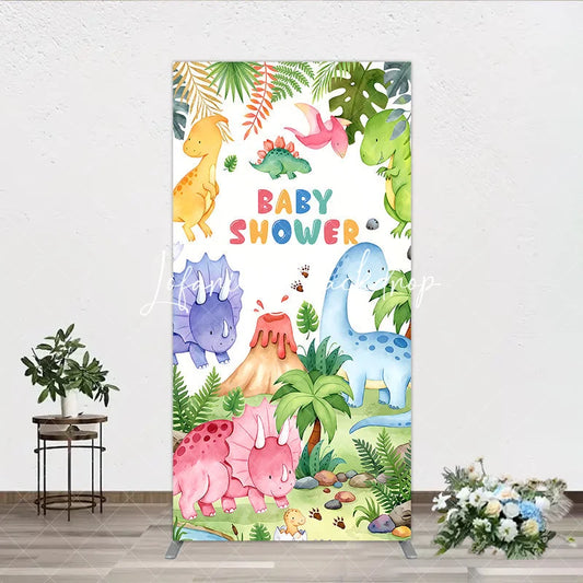 Lofaris Vibrant Watercolor Dinosaur Baby Shower Rectangle Arch Backdrop Tropical Jungle Prehistoric Theme Party Decor