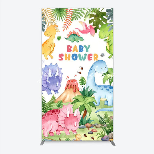 Lofaris Vibrant Watercolor Dinosaur Baby Shower Rectangle Arch Backdrop Tropical Jungle Prehistoric Theme Party Decor