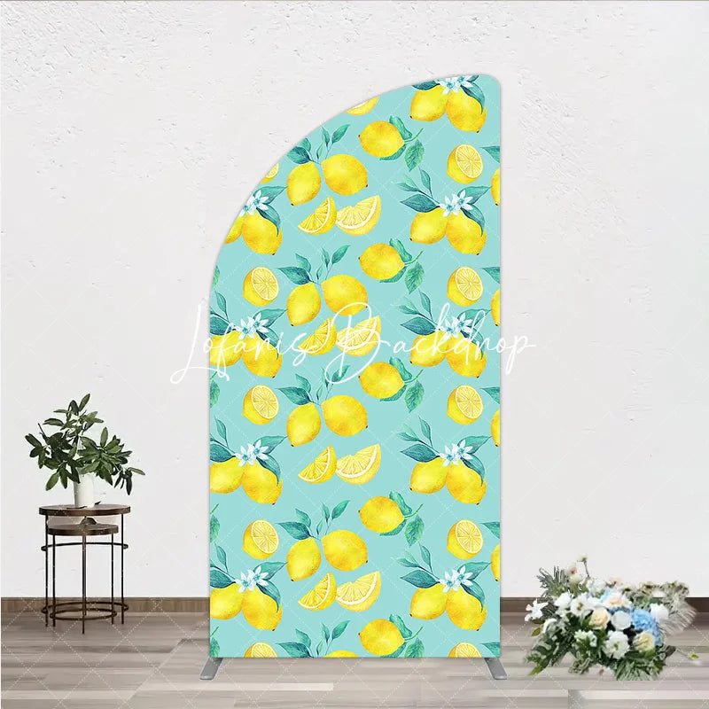 Lofaris Vibrant Watercolor Lemon and Blossom Pattern Half Moon Arch Backdrop Fresh Summer Citrus Party Decor