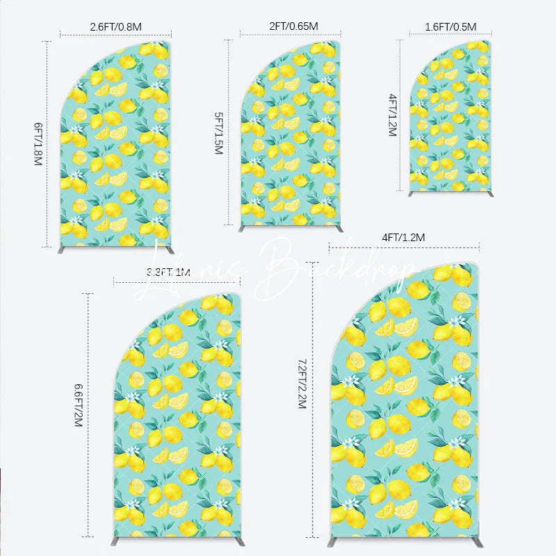 Lofaris Vibrant Watercolor Lemon and Blossom Pattern Half Moon Arch Backdrop Fresh Summer Citrus Party Decor