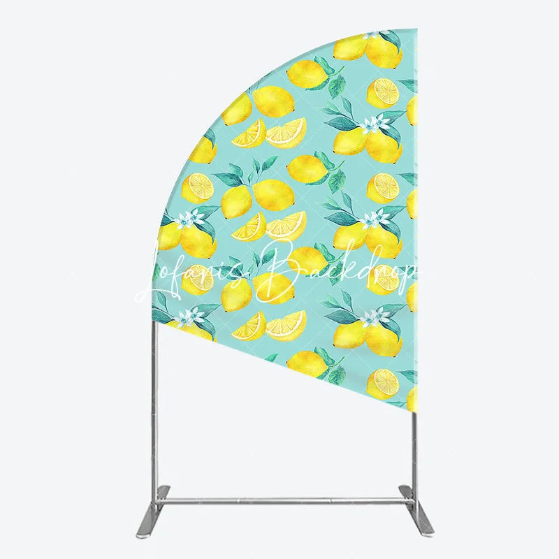 Lofaris Vibrant Watercolor Lemon and Blossom Pattern Half Moon Arch Backdrop Fresh Summer Citrus Party Decor