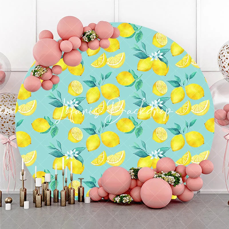 Lofaris Vibrant Watercolor Lemon and Blossom Pattern Round Backdrop Fresh Citrus Fruit Theme Summer Party Decor