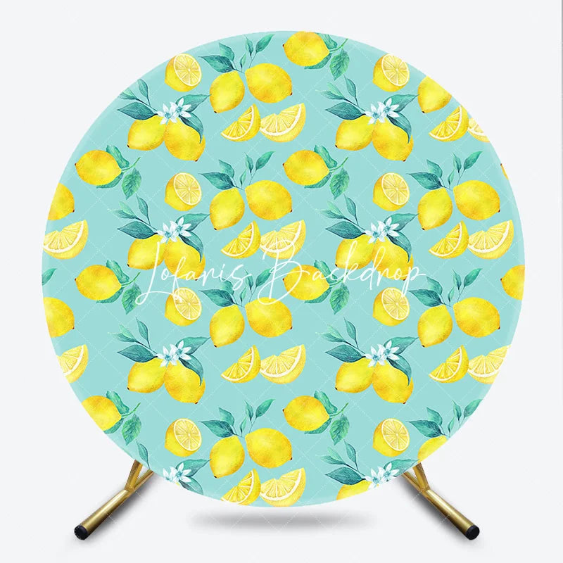 Lofaris Vibrant Watercolor Lemon and Blossom Pattern Round Backdrop Fresh Citrus Fruit Theme Summer Party Decor