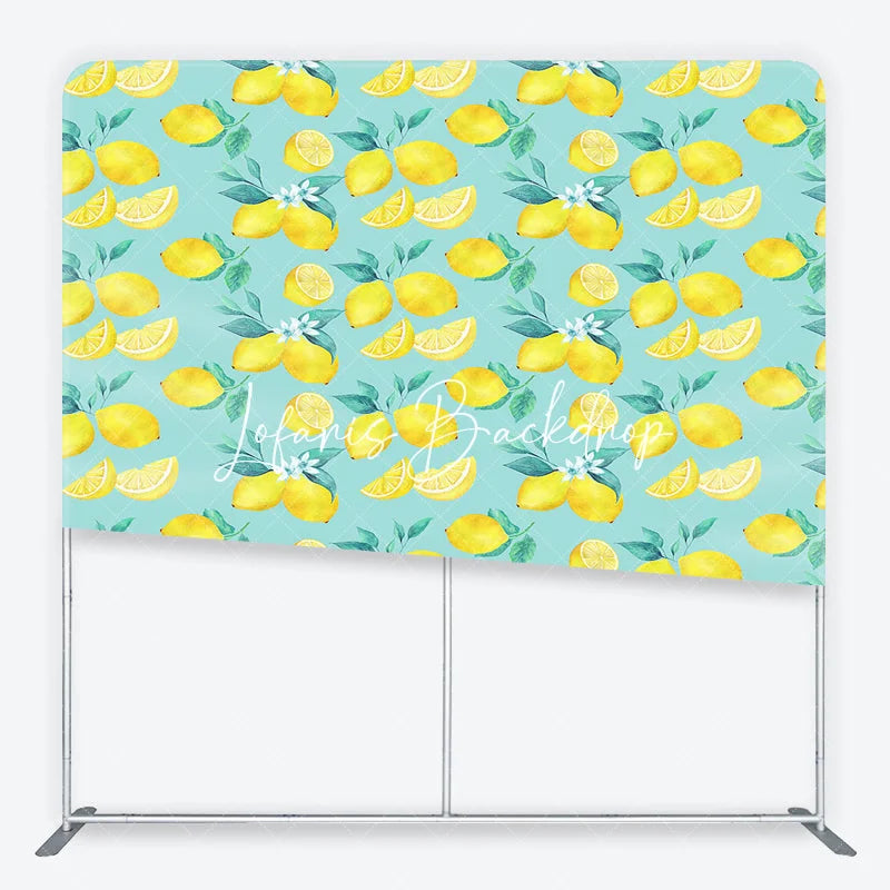 Lofaris Vibrant Watercolor Lemon and Green Leaves with Blossoms Square Double-Sided Backdrop Fresh Citrus Summer Party Decor