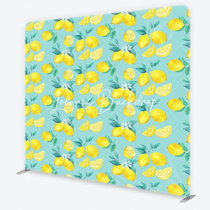 Lofaris Vibrant Watercolor Lemon and Green Leaves with Blossoms Square Double-Sided Backdrop Fresh Citrus Summer Party Decor