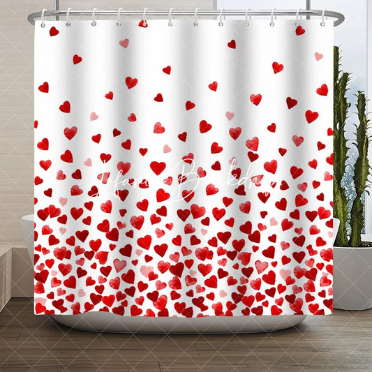 Lofaris Vibrant Watercolor Red and Pink Hearts Shower Curtain Romantic Love Themed Bathroom Decor for Valentine’s Day