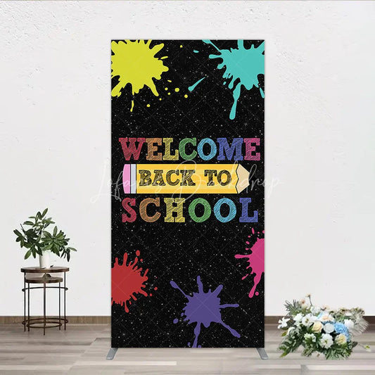Lofaris Vibrant Welcome Back to School Rectangle Arch Backdrop Colorful Paint Splatter and Pencil Design for Classroom Decor