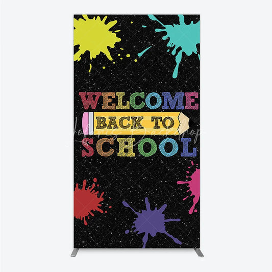 Lofaris Vibrant Welcome Back to School Rectangle Arch Backdrop Colorful Paint Splatter and Pencil Design for Classroom Decor