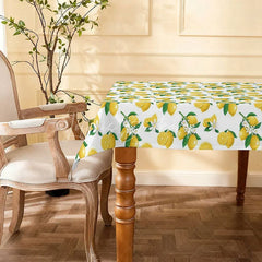 Lofaris Vibrant Yellow Lemon Floral Rectangle Tablecloth Summer Fruit Blossom Kitchen Dining Party Table Decor