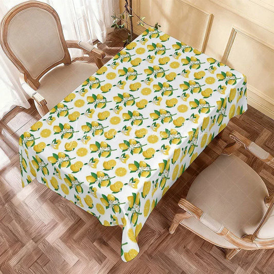 Lofaris Vibrant Yellow Lemon Floral Rectangle Tablecloth Summer Fruit Blossom Kitchen Dining Party Table Decor