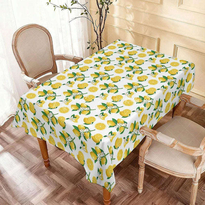 Lofaris Vibrant Yellow Lemon Floral Rectangle Tablecloth Summer Fruit Blossom Kitchen Dining Party Table Decor