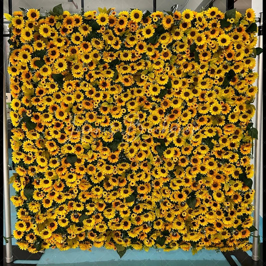 Lofaris Vibrant Yellow Sunflower Artificial Flower Wall Backdrop Cheerful Floral Decor for Parties and Events.