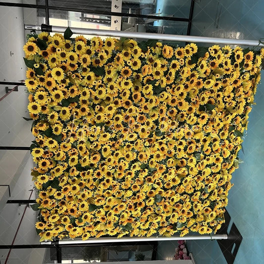 Lofaris Vibrant Yellow Sunflower Artificial Flower Wall Backdrop Cheerful Floral Decor for Parties and Events.