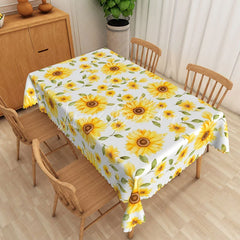 Lofaris Vibrant Yellow Sunflower Rectangle Tablecloth Summer Floral and Green Leaf Table Cover Farmhouse Decor