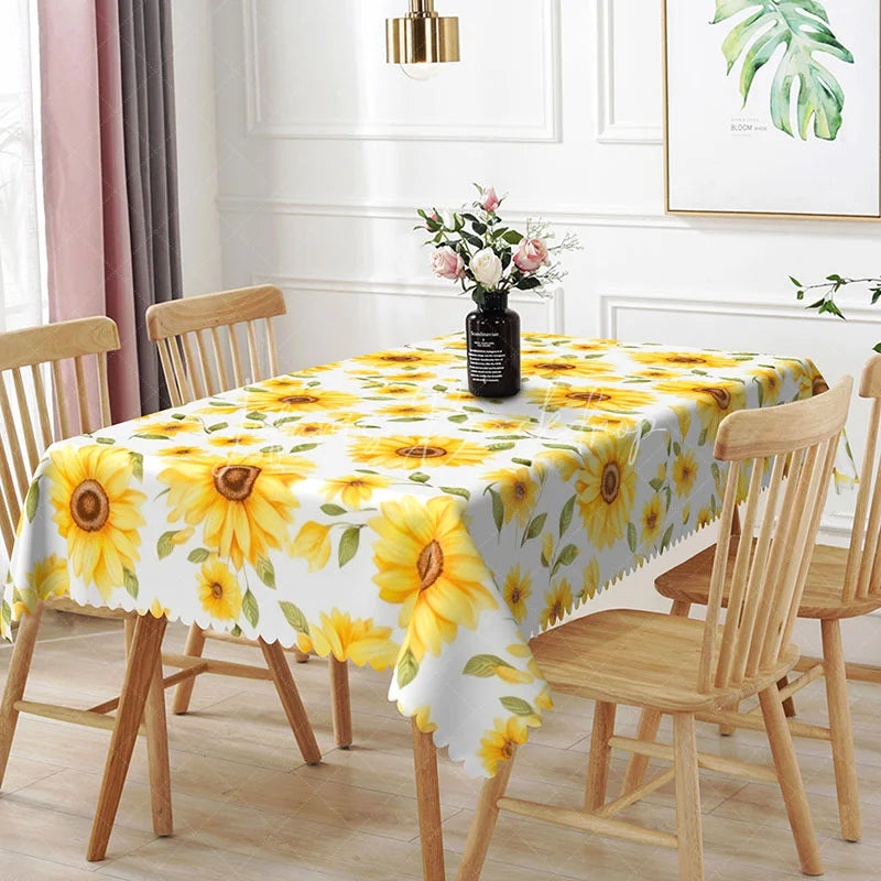Lofaris Vibrant Yellow Sunflower Rectangle Tablecloth Summer Floral and Green Leaf Table Cover Farmhouse Decor