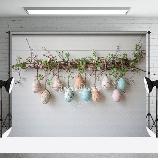 Lofaris Vine Hanging Colorful Eggs Simple Easter Backdrop