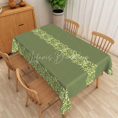 Lofaris Vine Stripe Rectangle Tablecloth Sage Green Leaf Pattern Dining Table Cloth Decor