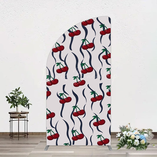 Lofaris Vintage Abstract Red Cherry Birthday Half Moon Arch Backdrop