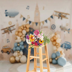 Lofaris Vintage Airplane and Car City Backdrop Retro Travel Theme for Boy Birthday Cake Smash