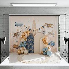 Lofaris Vintage Airplane and Car City Backdrop Retro Travel Theme for Boy Birthday Cake Smash