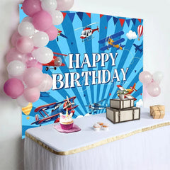 Lofaris Vintage Airplane Birthday Backdrop Blue Sky with Clouds Pilot Aviation Theme Party Photo Props
