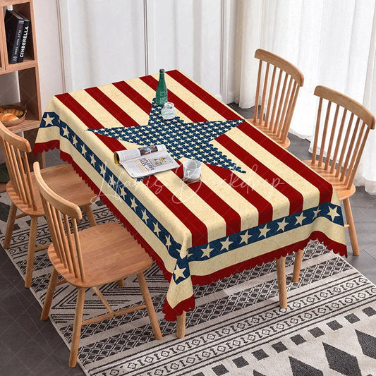 Lofaris Vintage American Flag Stars and Stripes Rectangle Tablecloth Rustic Patriotic Decor for 4th of July Party