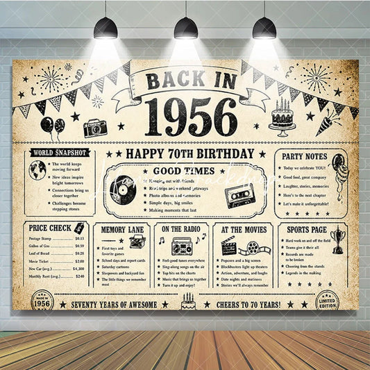 Lofaris Vintage Back In 1956 Happy 70th Birthday Newspaper Backdrop Retro Seventy Years Awesome Party Decor