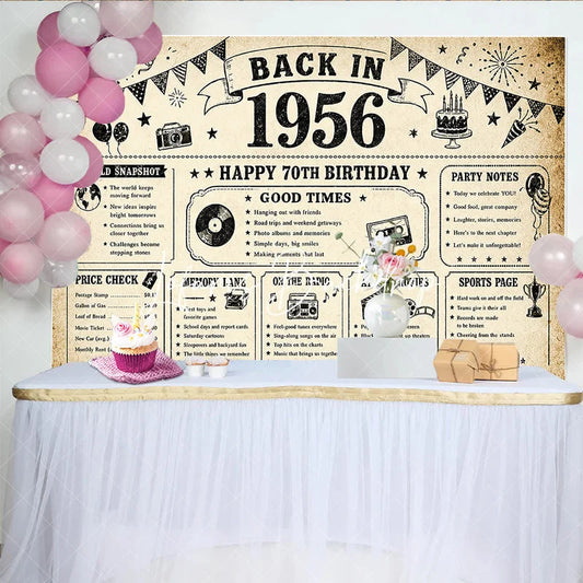 Lofaris Vintage Back In 1956 Happy 70th Birthday Newspaper Backdrop Retro Seventy Years Awesome Party Decor