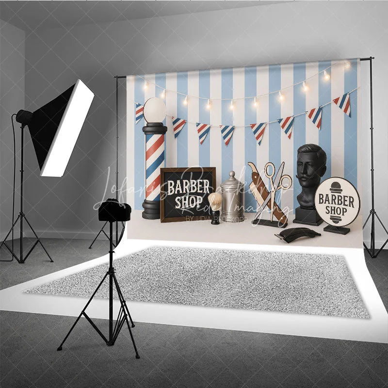Lofaris Vintage Barber Shop and Classic Stripe Photo Backdrop Gentleman Style Birthday Photography Background