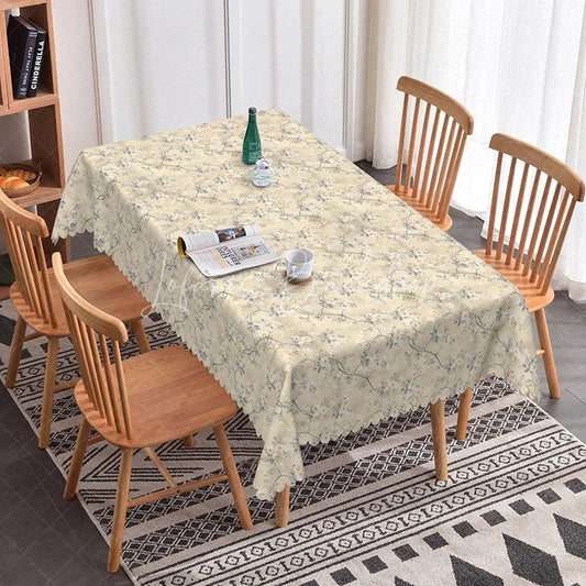 Lofaris Vintage Beige Floral Branch Rectangle Tablecloth Elegant Blue Flower Pattern Cover Classic Dining Room Decor