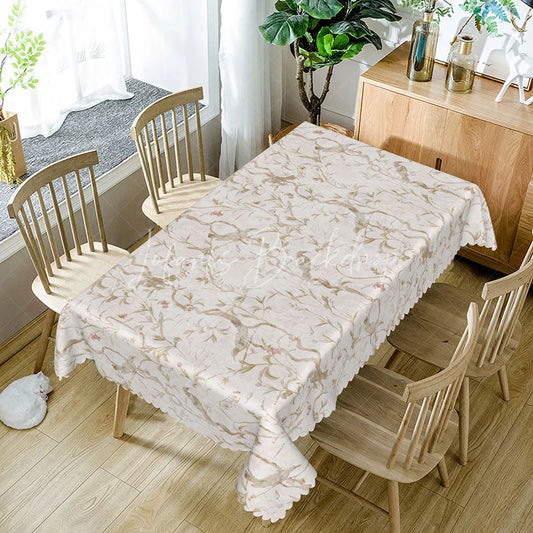 Lofaris Vintage Bird Branch Floral Rectangle Tablecloth Beige Chinoiserie Nature Pattern Cover Elegant Dining Decor