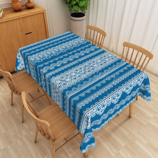 Lofaris Vintage Blue and White Floral Rectangle Tablecloth for French Country Shabby Chic Kitchen Decor