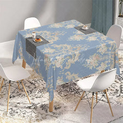 Lofaris Vintage Blue Floral Damask Rectangle Tablecloth Classic Rose Bouquet Pattern Table Cover for Dining