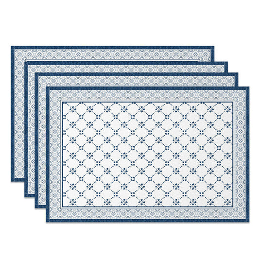 Lofaris Vintage Blue White Boho Print Set Of 4 Placemats