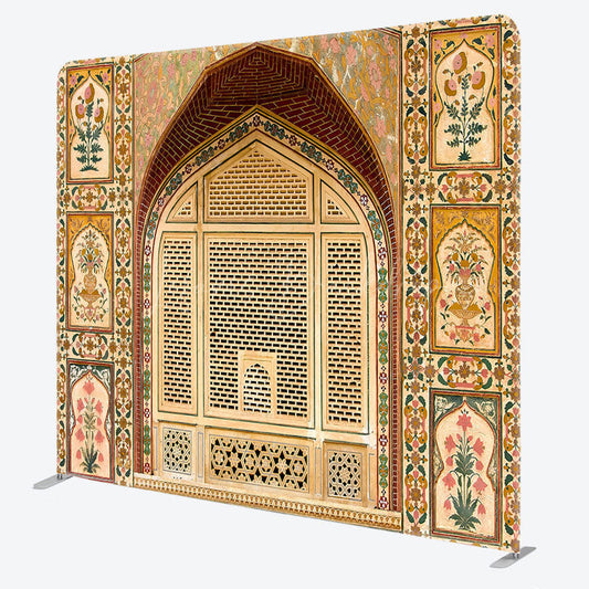 Lofaris Vintage Brown Floral Arched Square Tension Backdrop