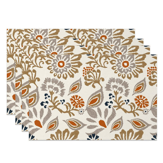 Lofaris Vintage Brown Floral Pattern Set Of 4 Placemats