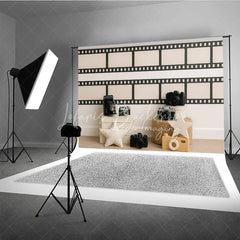 Lofaris Vintage Camera and Film Strip Photo Backdrop Movie Night Photography Background for Studio