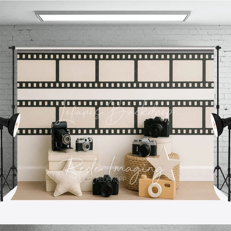 Lofaris Vintage Camera and Film Strip Photo Backdrop Movie Night Photography Background for Studio