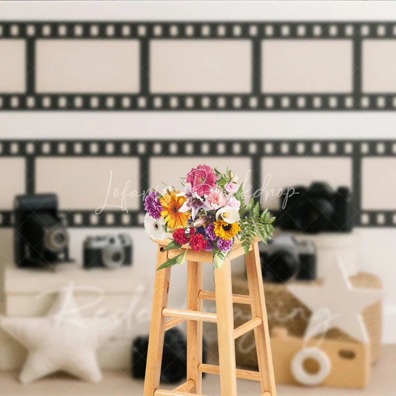 Lofaris Vintage Camera and Film Strip Photo Backdrop Movie Night Photography Background for Studio