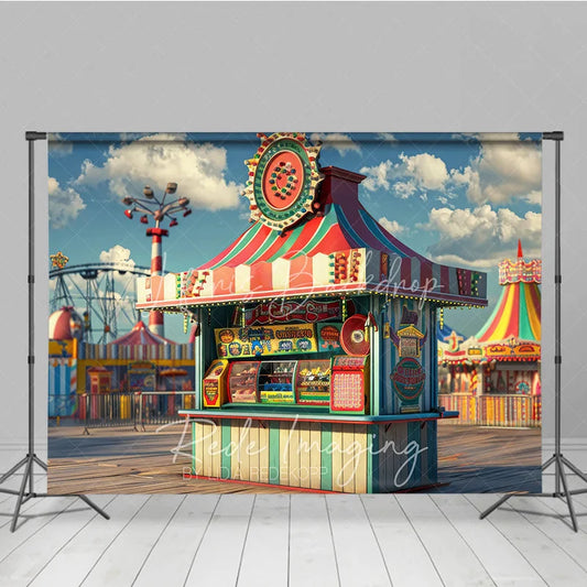 Lofaris Vintage Carnival Concession Stand Backdrop Colorful Amusement Park Cake Smash Background