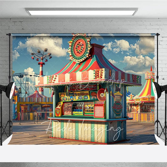 Lofaris Vintage Carnival Concession Stand Backdrop Colorful Amusement Park Cake Smash Background